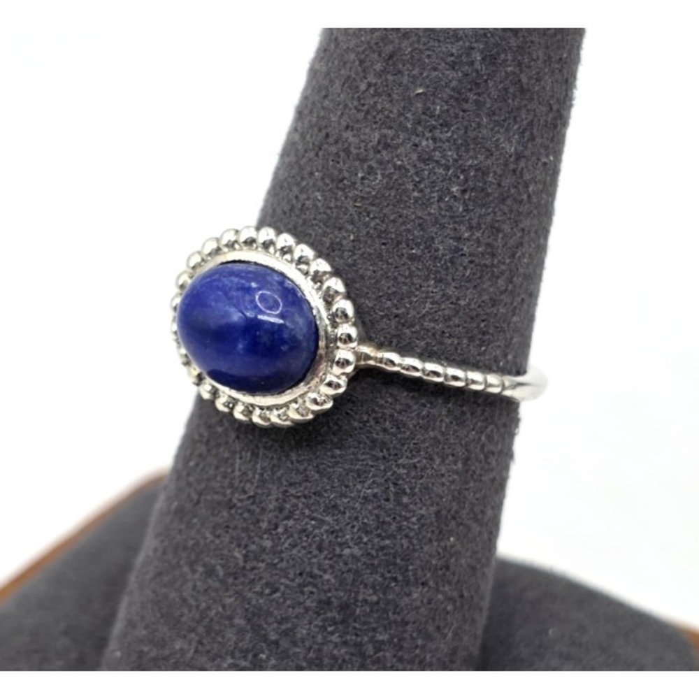 Lapis Lazuli Ring Size 8.25 Sterling Silver‎ 925 Oval Navy Blue Roped Handmade